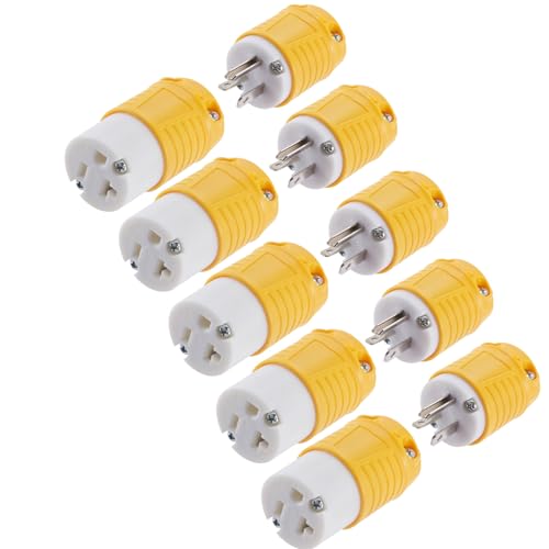 Suplevel 20 Amp 125 Volt Electrical Replacement Plug and Connector, NEMA 5-20 Extension Cord Ends, 2 Pole, 3 Wire Grounding, Industrial Grade, Straight Blade, Heavy Duty, 5 Set, ETL Listed