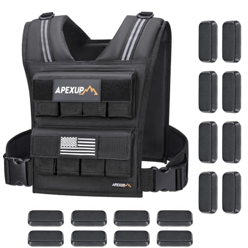 APEXUP Adjustable Weighted Vest Men 20lbs/30lbs/40lbs Weights with Reflective Stripe, Weight Vest Woman Workout Vest for Strength Training Running Walking (40 lbs)