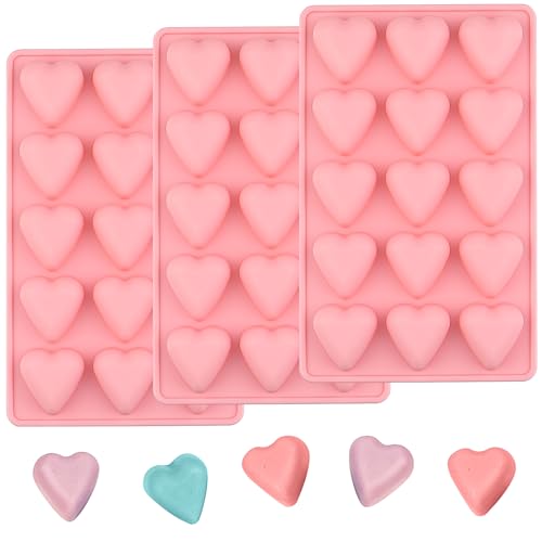EDUEE Heart Chocolate Molds Valentine's Candy Molds 3 pcs Silicone Heart Mold for Resin Jelly Ice Cube Cupcake Cake Topper Decoration