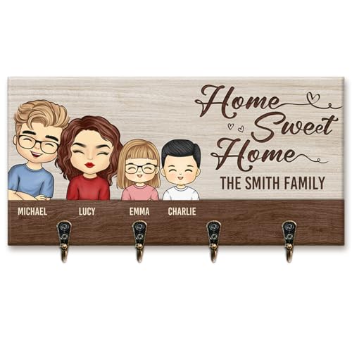 Joy Crafters Family Personalized Wood Key Holder, Christmas Housewarming Birthday Gifts for Wife Husband Family, Couples Gift - Husband & Wife Home Sweet Home Parents with Kids