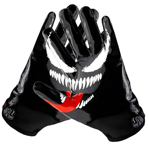 TAQCHA Villain Football Gloves - Tacky Grip Skin Tight - Pro Elite Super Sticky Receiver Football Gloves - Youth Sizes (Youth M - L)