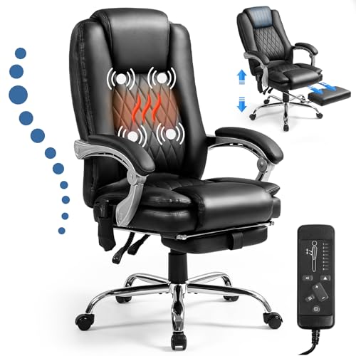 Suvivityse 400lbs Executive Leather Office Chair with Ergonomic Design and Reclining Function - Comfortable Computer Desk Chair with Integrated Foot Rest-Black & Morden