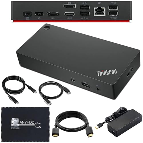 40AY0090US Lenovo Thinkpad Docking Station Dual Monitor Bundle - Lenovo Docking Station USB C, Thinkpad Dock with AC Adapter + HDMI Cable + DisplayPort Cable + USB C Cable + Microfiber Cloth