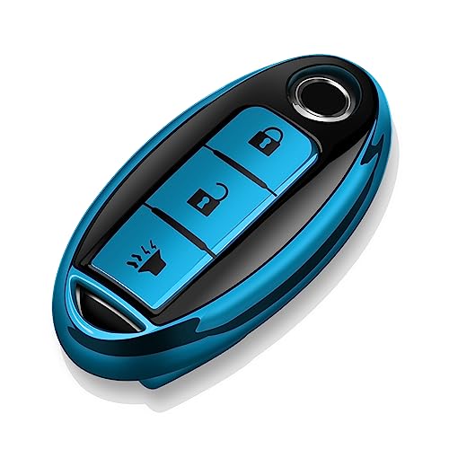 Tukellen Compatible with Nissan Key Fob Cover Soft TPU Key Case for Infiniti X-Trail Rogue Altima Quest Pathfinder Sentra Patrol CIMA Fuga Armada Teana Murano 3 Buttons Key Shell-Blue
