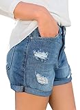 luvamia Women's Summer Casual Jean Shorts Stretchy High Rise Folded Hem Cutoff Denim Shorts 3 Inch Inseam Jive Outlasted Blue Size Large