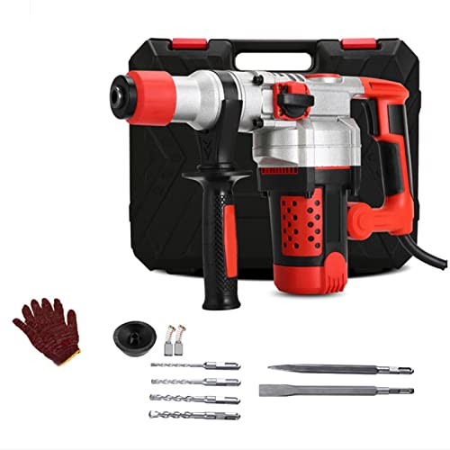 AISINILALAO 2200W 220V Rotary Electric Hammer Pick, Concrete Demolition Impact Drill with 6 Bits Suitable for Wall Drilling, Wall Grooving, Ground Breaking
