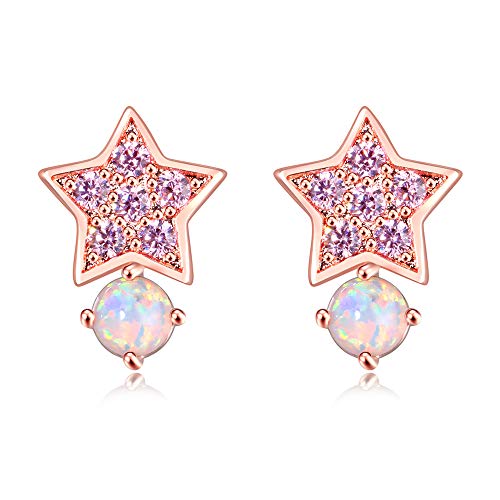 CiNily Star Stud Earrings White Opal Pink Cubic Zirconia Hypoallergenic Earrings 18K Rose Gold Plated Tiny Small Earrings Minimalist Earrings for Women