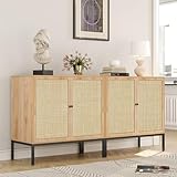 Yechen Set of 2 Sideboard Cabinet with Natural Rattan Decorated Doors, 63" W Rattan Cabinet, Cane Credenza Accent Buffet Console Storage, for Living Room Entryway Kitchen, Metal Legs/Natual