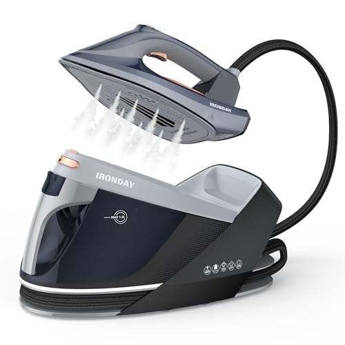 IRONDAY Steam Iron for Clothes with LED Screen, 1800W Steam Station 1.5L Removable Water Tank, Auto Shutoff, Ceramic Soleplate, Anti-drip, Anti-calc, Self-clean, Ironing Steamer for Home, Blue