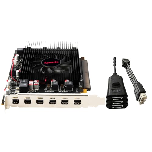 Xynsviu Radeon R7 350 Mini 6DP 4GB GDDR5 Graphics Card, 6 Monitor Mini Display Port Outputs Computer Low Profile Video Card，tarjeta gráfica (mini6DP 4G to HDMI)