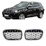 One Pair Front Grill Diamond Kidney Grilles Compatible For BMW X3 F25 2010 2011 2012 2013 Chrome Meteor Style Car Replacement Part(Black)