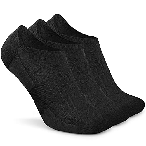 Busy Socks Black Merino Wool Running Socks Mens, Funny Wing Pattern Soft No Blister Trail Wool Running Support Socks with Anti-skid Silicone, 3 Pairs, Large, Black