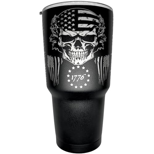 Skull Flag We The People 30oz Patriotic Tumbler - American Flag Tumbler Travel Mug - Patriotic Coffee Travel Mug - Engraved in the USA - (Skull We The People)