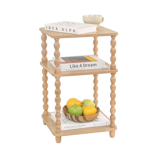Fultyle End Table, Modern Side Table with 3 Tier Open Shelf, Small Table Bed Side Tables Bedroom for Small Spaces, Living Room and Office (Rustic Walnut)
