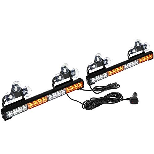 ASPL 2x16.8 inch Emergency Flashing LED Traffic Advisor Strobe Light Bar 32LED 26 Flash Patterns Interior Safety Warning Lights (Amber/White)