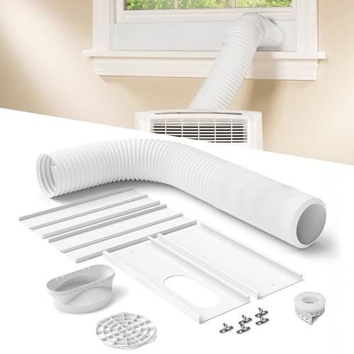 Portable Air Conditioner Window Vent Kit with 80" Length, 5.9" Diameter Exhaust Hose, 13Pcs Universal PVC AC Window Slide Seal with 4 Panel(17" to 63") for Horizontal&Vertical