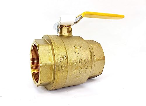 3" Brass Ball Valve Female Threaded IPS Full Port Irrigation Water Valves Yellow Mechanical Lever Handle Inline Steam Oil ASME B 16.33 150 WSP 600 WOG Supplies Hot Cold Pipes CSA Approved