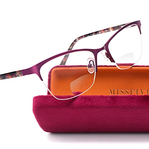 Missfive Premium Bifocal Reading Glasses for Women Blue Light Blocking & Metal Spring Hinge, Far and Near Dual-use Readers with A Hard Case, Trendy Ladies Bifocals Eyeglasses, 2.5x