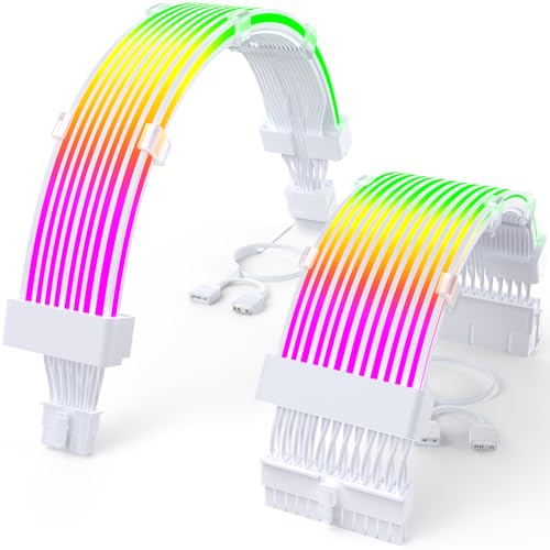 Sirlyr RGB 12VHPWR Cable Set,ARGB PSU Cable Extension of Soft LED Strip Include 24Pin Motherboard,16 Pin GPU Power Supply Cables,for RTX 40 50 Series PC Custom,Male to Female