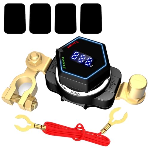 AWBLIN Top Post Battery Disconnect Switch with Voltmeter, DC 5-60V Master Isolator On Off Kill Switch Power Cut/Shut Off Switch for Marine Boat RV Car Truck Camper Trailer