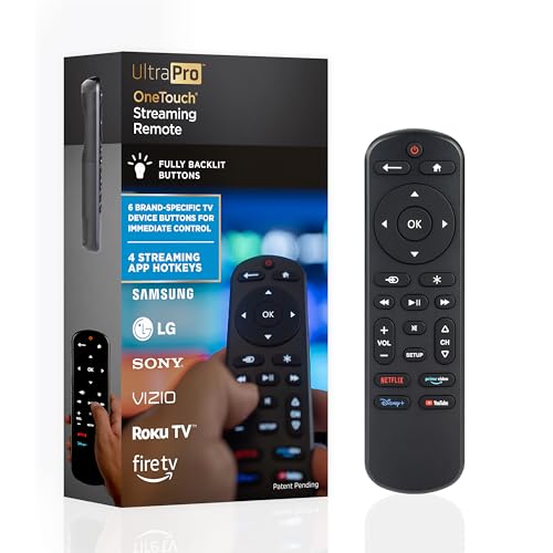 UltraPro OneTouch Universal Remote Control for Samsung TV, LG Universal Remote Control for Smart TV, Roku Remote Replacement, Vizio, Sony, Backlit, Black, 83758