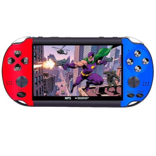 JXD Colorful Retro Video Game Console 4.3 inch Sreen 8GB Built-in 3000 Games Handheld ArcadeGame Console mini Portable Game Device Multiple Simulator MP3 MP4 E-Book Nostalgic Children's Gift(Bluered)