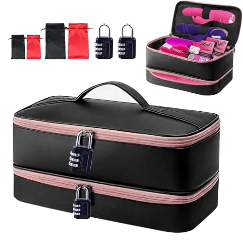 Turesmith Sex Toy Storage Bag with 2 Password Locks 4 Sex Toy Bags (Black) - Foldabl Lockable Adult Toy Organizer for Discreet Storage Privacy Protection