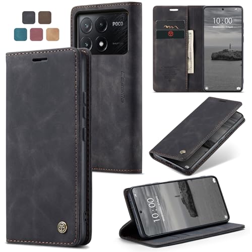 Cracedily for Xiaomi Poco X6 Pro 5G Case, Flip Wallet Leather Case with Card Holder Magnetic Closure Shockproof Kickstand Protective Phone Cases Cover for Xiaomi Poco X6 Pro 5G,Black