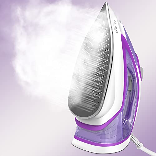 OMAIGA Steam Iron for Clothes, 1750W with Rapid Heating Ceramic Coated Soleplate, Clothing Iron with Adjustable Precise Thermostat Dial, Self-Cleaning, Auto-Off, 15.21oz Water Tank for Daily Ironing Use, PURPLE