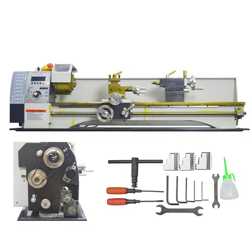 INTSUPERMAI Mini Metal Lathe 8"×39" Benchtop Imperial/Metric Lathe Auto Switch Between Metric and Imperial with Centre Frame & Drill Chuck Electronic Leadscrew Gearless 1100W Variable Speed 110V