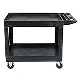 Rubbermaid Commercial Products 2-Shelf Utility/Service Cart, Medium, Black, Lipped Shelves, Ergonomic Handle, 500 lbs. Capacity, for Warehouse/Garage/Cleaning/Manufacturing