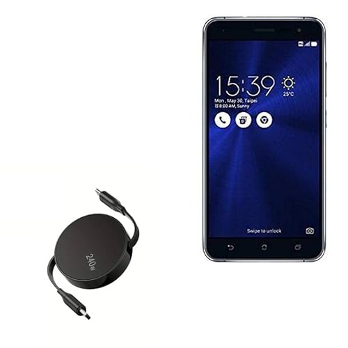 BoxWave Cable Compatible with ASUS Zenfone 3 (ZE552KL) - PD miniSync (240W), Retractable PD 240W Portable USB Type-C Cable - Jet Black