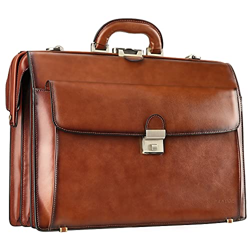 Banuce Vintage Leather Briefcase for Men 15.6 Inch Legal Attorney Lawyer Briefcase Doctor Bag for Office Work Business Travel with Lock Brown