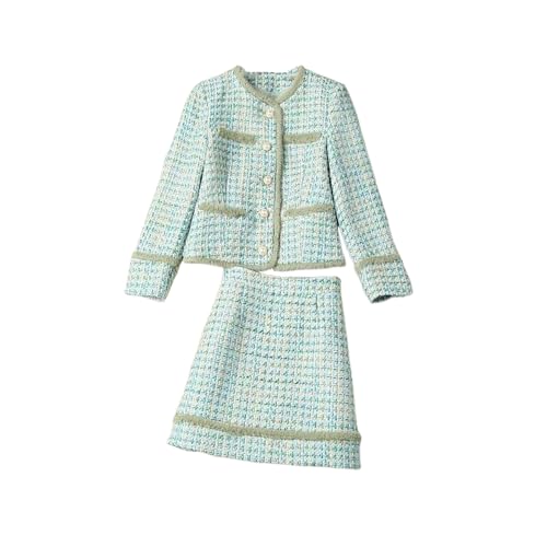 Plaid Tweed Two Piece Sets Women Clothing Fur Patchwork Woolen Coat+Mini Skirt Suits Fall Winter 2 Piece Sets EN8 S