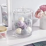 STORi Premium Quality Makeup and Cotton Ball Holder | 60-oz Clear Plastic Apothecary Jar with Lid | Perfect Storage Container to Organize Bathroom and Vanity