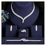 INEOUT Jankelly African 4pcs Bridal Zirconia Jewelry Sets For Women Party, Luxury Dubai Nigeria CZ Crystal Wedding Jewelry Sets (Color : White, Size : Silver Plated)