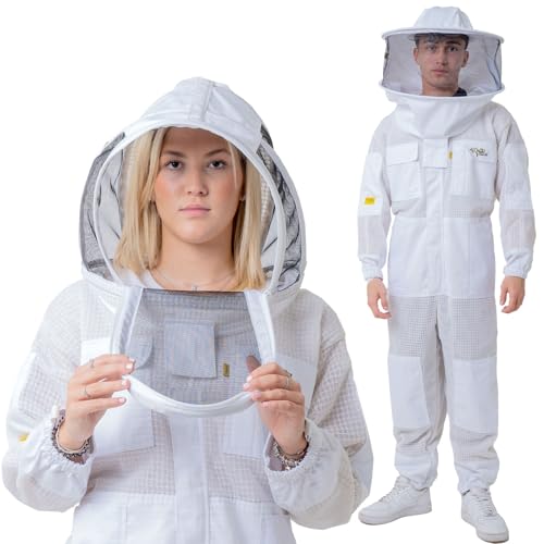 OZ ARMOUR Three Layer Mesh Ventilated Beekeeping Suit, Sting Proof Beekeeper Suit with Fencing & Round Brim Hat (5X-Large)