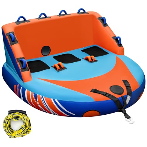 Towable Tubes for Boating 3 Person Boat Tube for Tubing, Inflatable Towable Tubes for Boats 1-3 Rider, Sofa Style Water Sports Towable Tube with Dual Front and Back Tow Points, with Nylon Tow Rope