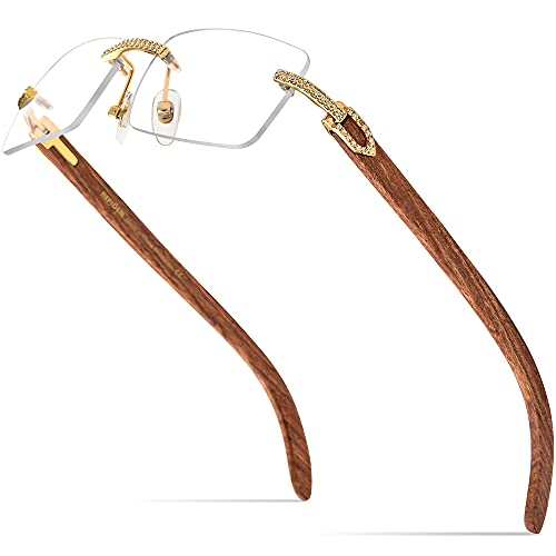 HEPIDEM 100% Really Buffalo Horn Handmade Sun Glasses Square Rimless Luxury BUffs Sunglasses 0015 (Really Wood, 53)