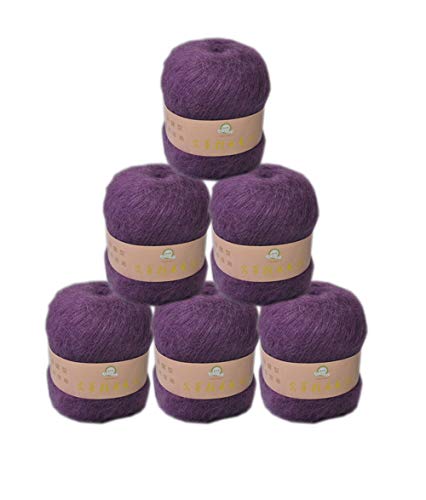 6 Skein Angola Mohair Yarn,Long-haired Angora Wool Cashmere Yarn for Knitting DIY Scarf Crochet Thread Supplies 300g (Misty Purple)