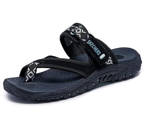 Skechers womens Reggae - Trailway Flip-Slop Sandals,black,8 M US