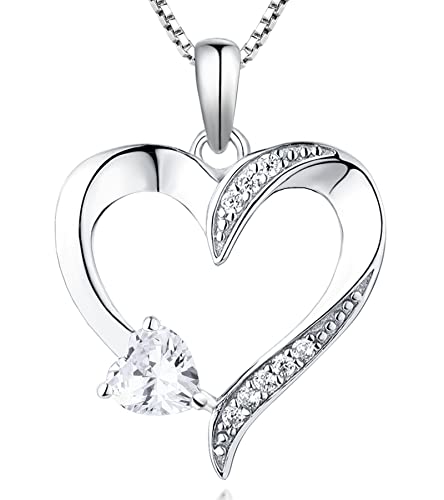 YL Heart Necklace 925 Sterling Silver Love Heart Pendant Cubic Zirconia Jewelry for Women