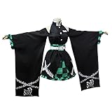 Juejuezi New Zenitsu Tanjirou Cosplay Costume Anime Kimono Halloween Off Shoulder Skirt Shinobu Outfit With Earings (S, Green)