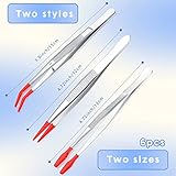 Mixweer 6 Pcs Rubber Long Tipped Tweezer Set for Jewelry Making Soft PVC Rubber Coated Tip Bent and Straight Flat Tip Precision Tweezer for Craft Bead Jewelry Stamps Industrial