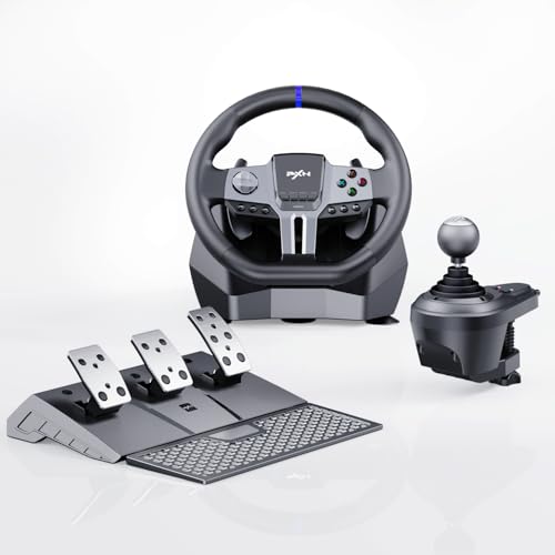 PXN - V9 Gen2 Racing Wheel - 270&900° Car Sim Steering Wheel , 3 Pedals, H Shifter, APP Support, Vibration Feedback - Gaming Steering Wheel for PC, PS3, Xbox One, Xbox Series X/S