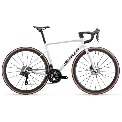 SAVADECK Carbon Road Bike, 24 Speeds Lightweight Road Bicycle with Shimano Ultegra Di2 9270 Electric Groupset, T1000 Full Carbon Disc Brake Race Bike for Adult .(White 56cm)