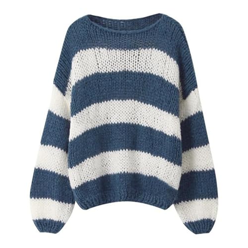 Pinclodly Women Oversized Striped Sweater Color Block Knit Long Sleeve Sweatshirt Loose Pullover Y2K Preppy Jumper Tops