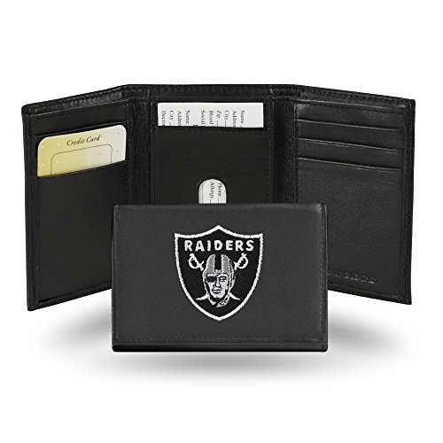 Rico Industries Oakland Raiders Embroidered Leather Tri-Fold Wallet , 3.25 x 4.25", Black