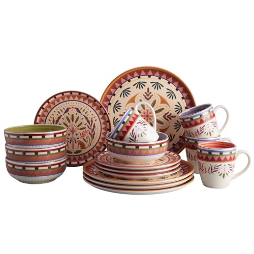 Corona 16–piece Colorful Wild Jungle Animals Inspired Ceramic Dinnerware Sets | Plates, Bowls and Mugs | Service For 4 | Selvatica