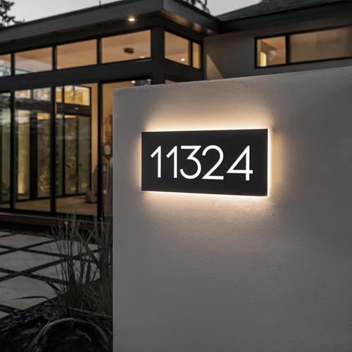Modern Backlit LED House Sign Customizable Illuminated Address Plate Personalized Address Numbers and Street Name House Door Sign